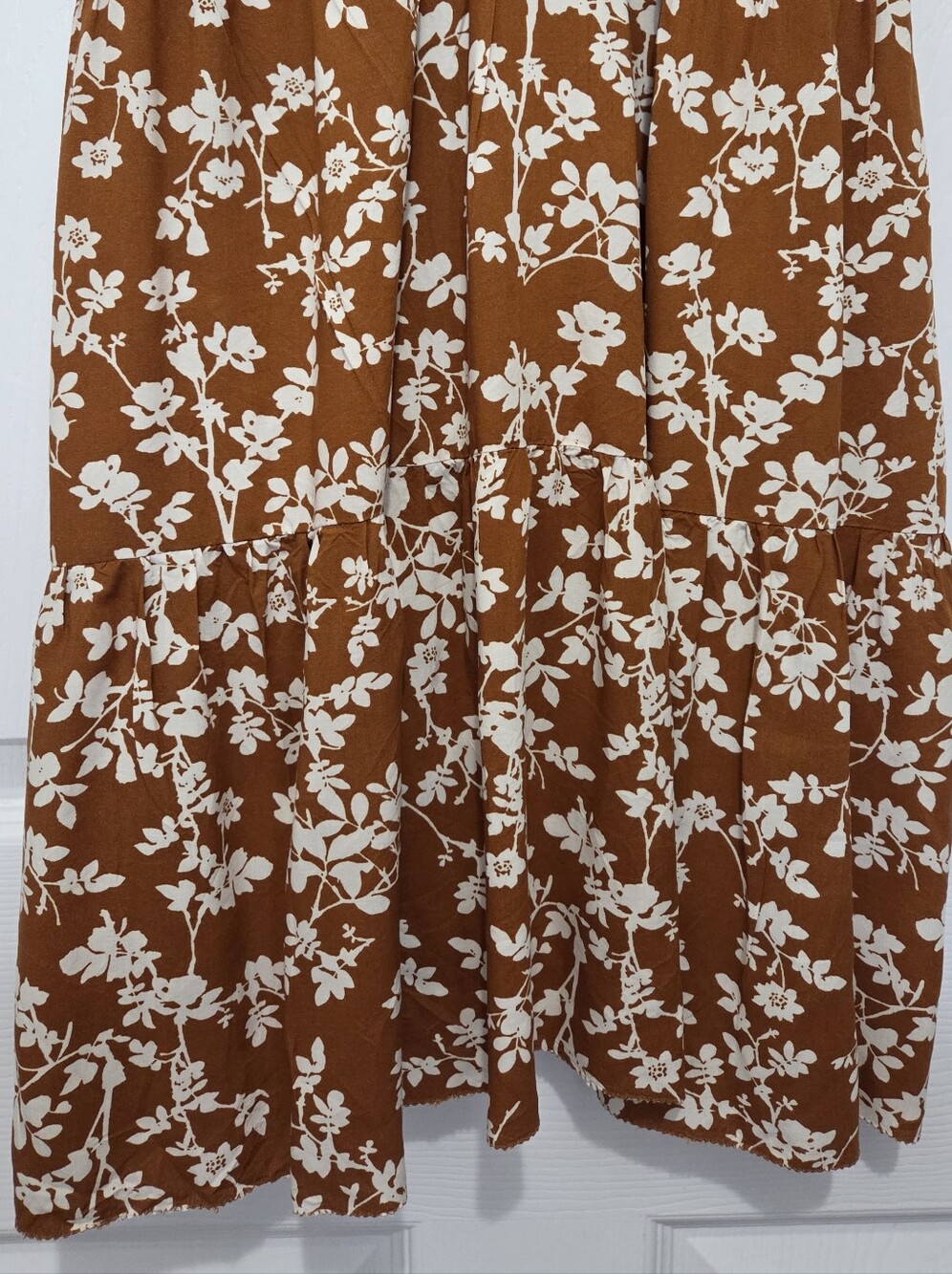 Old Navy Brown Floral Short Sleeve Tiered Mini Dress Sz Small Petite Boho Casual - Picture 4 of 13